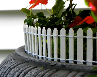 Fairy Garden Fence Miniature White Picket - terrarium accessories - 2" tall - choose a length - wired - wood - white picket fence - edging