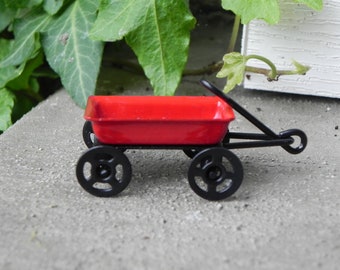 Miniature Little Red Wagon, fairy garden accessories, terrarium, metal outdoor, vertical garden