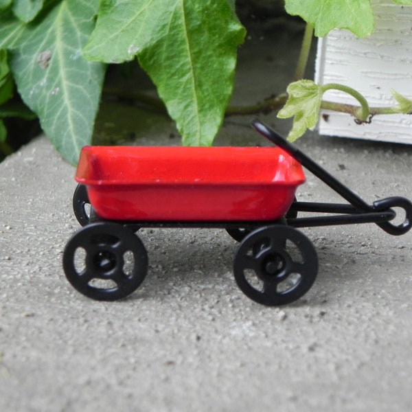 Miniature Little Red Wagon, fairy garden accessories, terrarium, metal outdoor, vertical garden