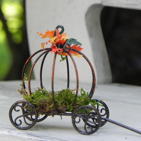 Fairy Garden Pumpkin Cinderella Carriage, miniature accessories, Thanksgiving miniatures, dollhouse accessory Fall Miniatures