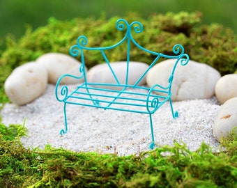 Fairy Garden Bench miniature furniture accessories bright robin's egg blue terrarium whimsical style