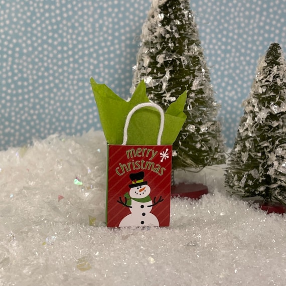 Miniature Christmas Shopping Gift Bag Tissue Snowman, Mini Trees Mica  Flakes Bottle Brush Retro Christmas Tree, Dollhouse Accessories 