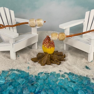 Miniature Fire Pit, Adirondack Chair, Marshmallow Roasting Sticks, S&#39;mores, Wedding Cake Topper, Firepit, Campfire, Camping, Dollhouse minis
