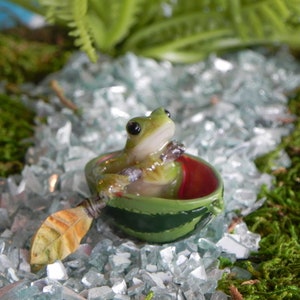 Fairy Garden accessories miniature frog watermelon boat, terrarium supply, miniature frog, miniature row boat image 1