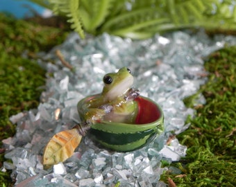 Fairy Garden accessories miniature frog watermelon boat, terrarium supply, miniature frog, miniature row boat