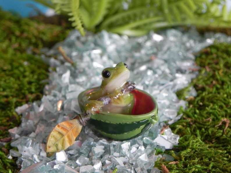 Fairy Garden accessories miniature frog watermelon boat, terrarium supply, miniature frog, miniature row boat image 1