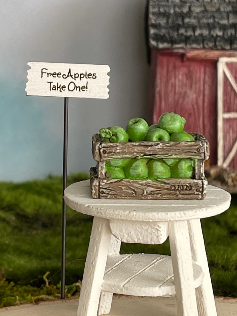 Fairy Garden Accessories, Apple Crate, Miniature Sign, Fairy Garden Miniatures, Dollhouse Miniatures, Miniature Apples, Terrarium Supplies image 1