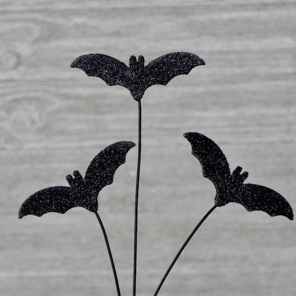 Halloween Bats Fairy Garden Accessories, miniature accessories, SET OF 3, terrarium supply, glitter bat on a wire