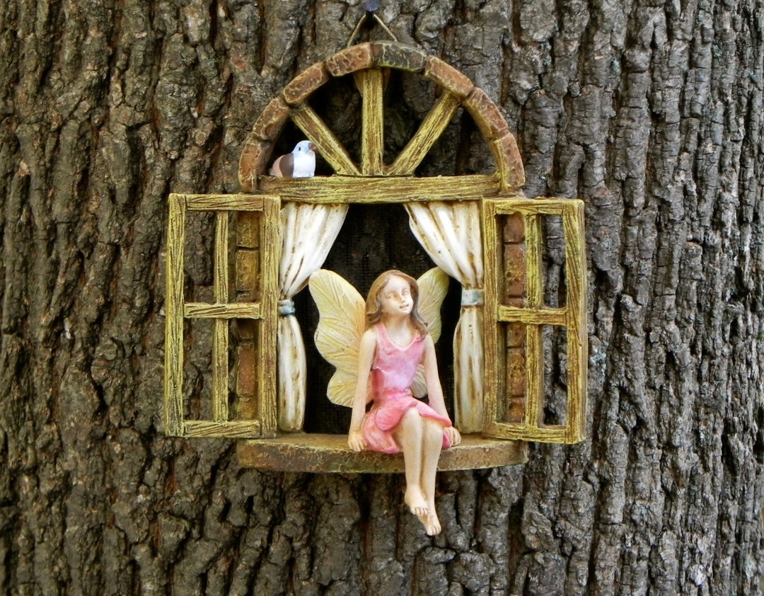 Fairy Garden Accessories Window With Sitting FAIRY With Pink Etsy Canada