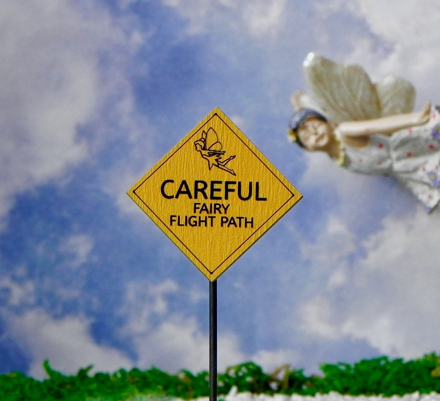 Fairy Flight Path Caution Sign, Fairy Garden Miniatures, Wooden