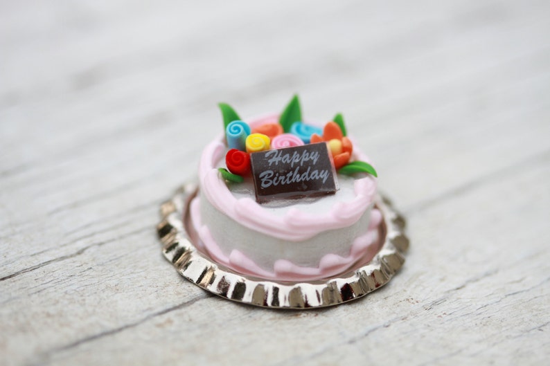 Miniature Birthday Cake on plate dollhouse miniatures fairy Etsy