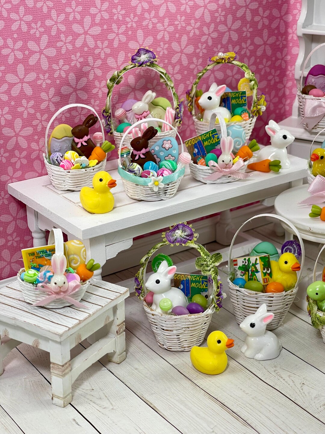 Miniature Easter Basket Dollhouse 1/12 1/6 Scale, Mini Chocolate Bunny ...