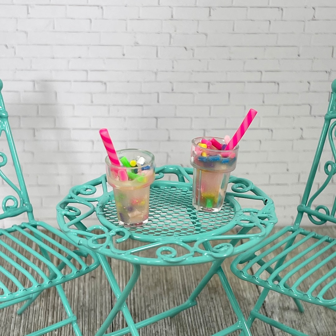 Miniature Table Chairs, Bistro Set, Miniature Cup Drink for Doll ...