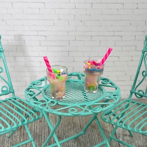 Miniature Table Chairs, Bistro Set, Miniature Cup Drink for Doll, Dollhouse Miniatures, Porch Fairy Garden Accessories, Patio Furniture Mini