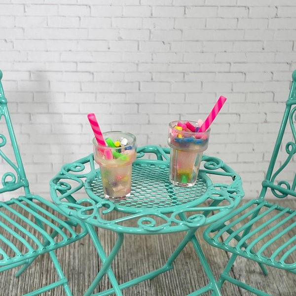 Miniature Table Chairs, Bistro Set, Miniature Cup Drink for Doll, Dollhouse Miniatures, Porch Fairy Garden Accessories, Patio Furniture Mini