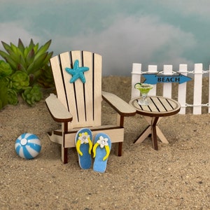 Fairy Garden Accessories, Miniature Adirondack Chair, Miniature Beach Ball, Mini Flip Flops, Mini Margarita, tired tray decor, cake topper