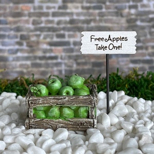 Fairy Garden Accessories, Apple Crate, Miniature Sign, Fairy Garden Miniatures, Dollhouse Miniatures, Miniature Apples, Terrarium Supplies image 2