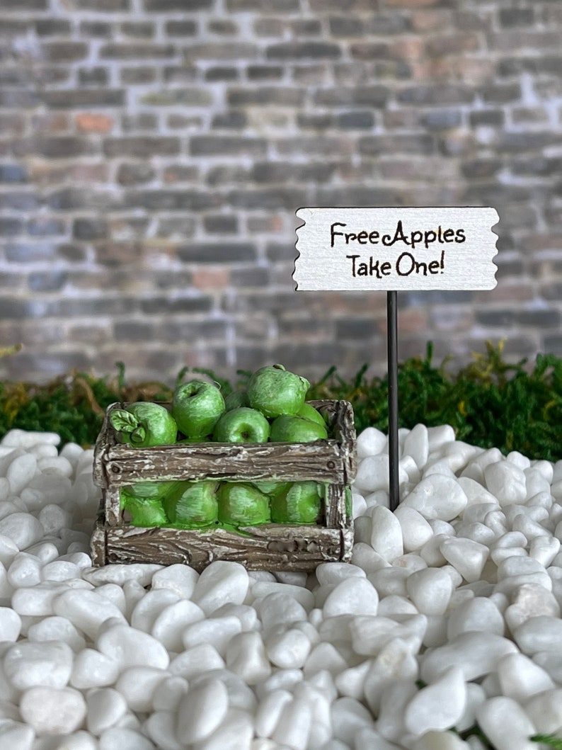 Fairy Garden Accessories, Apple Crate, Miniature Sign, Fairy Garden Miniatures, Dollhouse Miniatures, Miniature Apples, Terrarium Supplies image 2