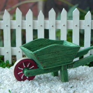 Miniature Wheelbarrow Fairy Garden Supply, Miniature White Picket Fence, Fairy Garden Accessories