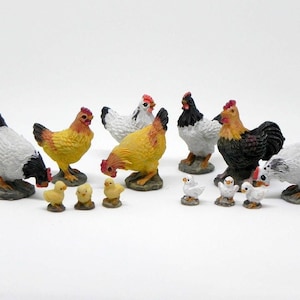 Miniature Chickens, micro mini chicks, rooster, hens, fairy garden farm chicken accessories for mini garden, SOLD SEPARATELY