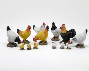 Miniature Chickens, micro mini chicks, rooster, hens, fairy garden farm chicken accessories for mini garden, SOLD SEPARATELY