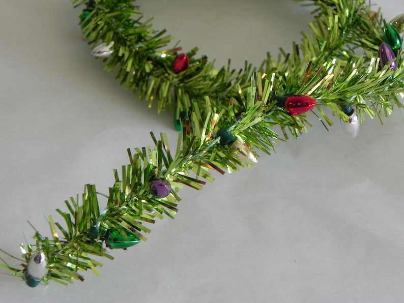 Miniature Christmas Garland Metallic Tinsel Bright Green Etsy