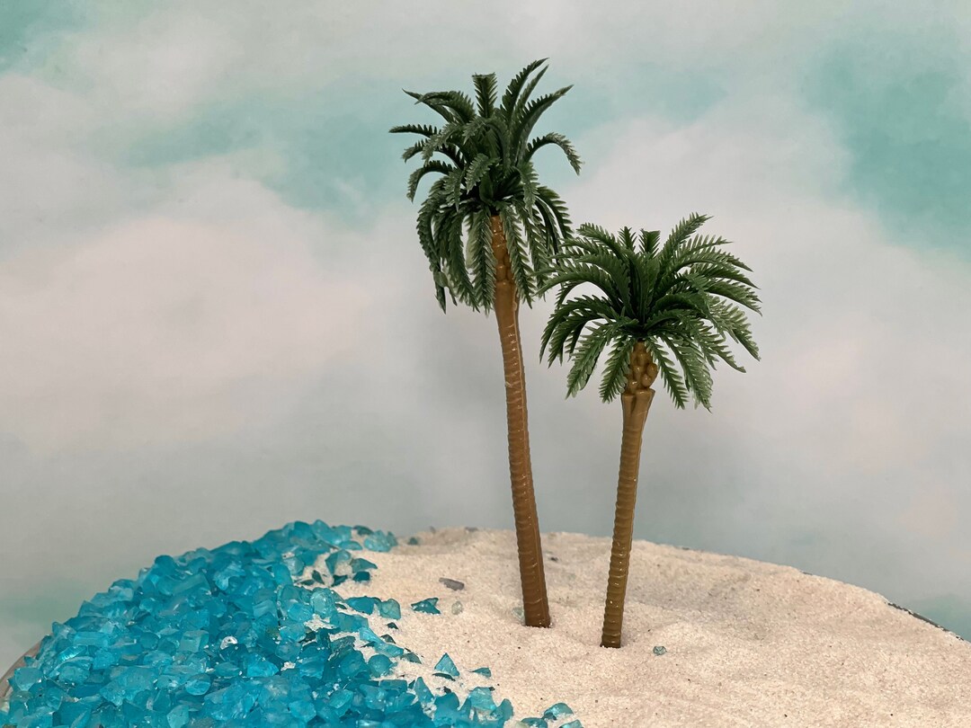4.25 5.5 Tall Artificial Miniature Palm Tree, Plastic Palm Tree, Fairy Beach Garden Accessory