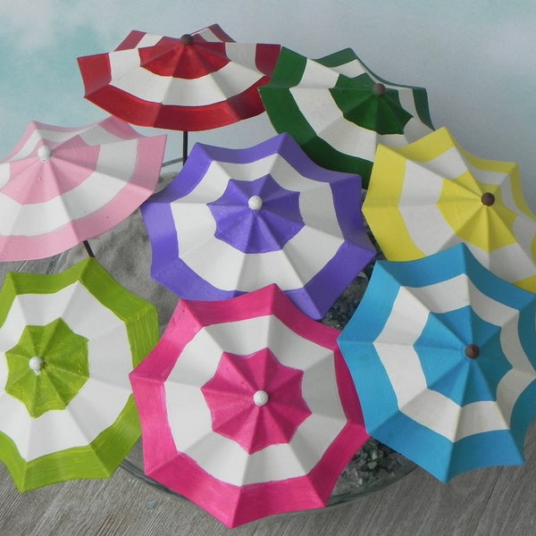 Miniature Beach Umbrella, hand painted, 1 umbrella choice of color, Fairy Garden accessories