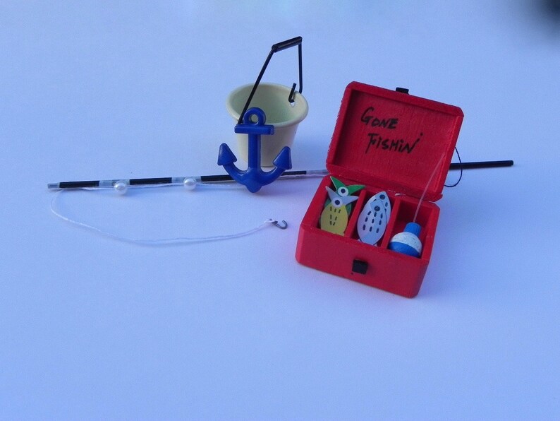 Miniature Fishing Pole tackle box beach pail bucket beach Etsy