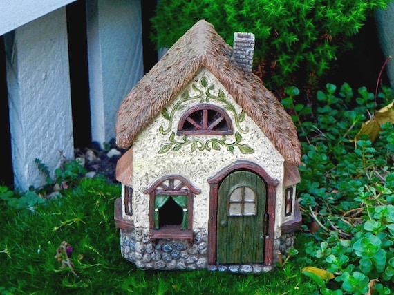 Fairy Cottage House - accessories - Miniature resin Meadowbrook Cottage, fairy garden accessories - hinged door opens and closes
