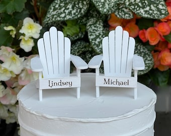Personalized Miniature Adirondack Chair, 2 chairs fit on 6" cake top, wooden white or natural, wedding cake topper, custom Adirondack chair