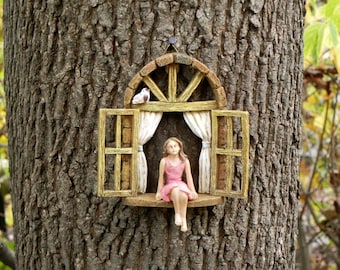 Miniature garden GIRL no wings - mini garden accessory - Girl sitting in miniature window, accessory for fairy garden