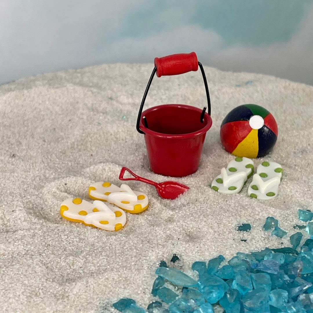 Miniature Beach Bucket Pail, Miniature Beach Shovel, Miniature Beach