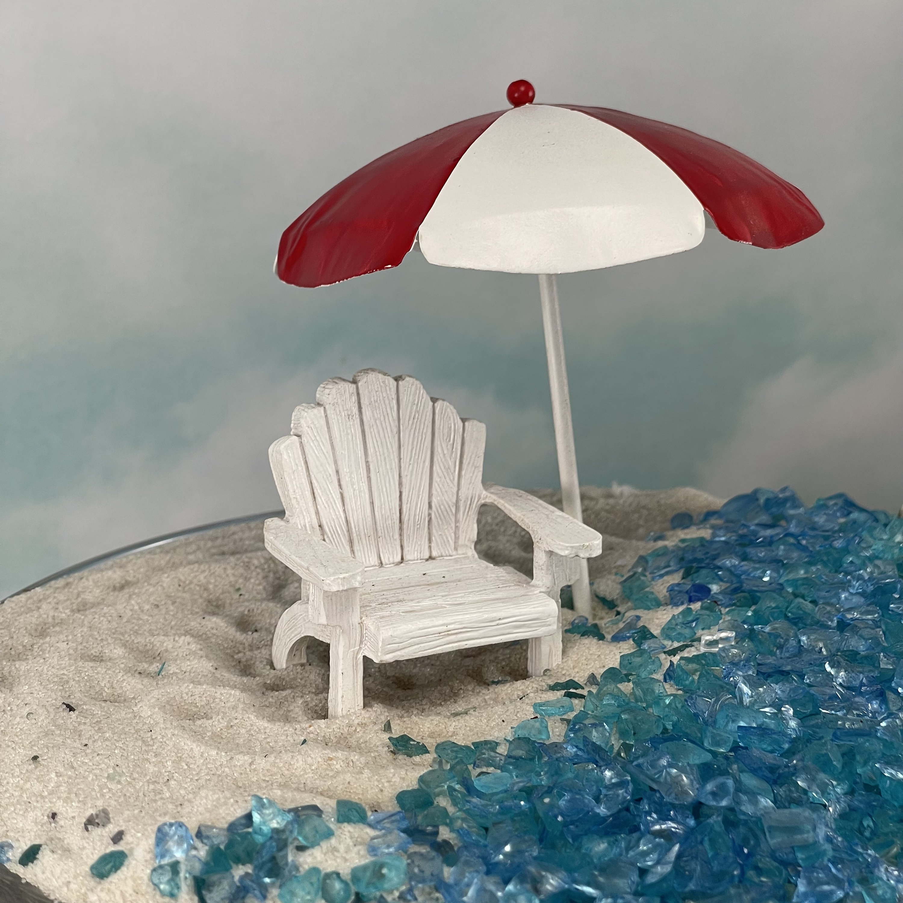 Classic Beach Scene With Faux Ric Rac Sand Umbrella and Pail 
