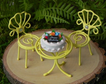 Fairy Garden Furniture TINY bistro set - miniature birthday cake for fairies for terrarium - fairy accessories - fairy birthday party