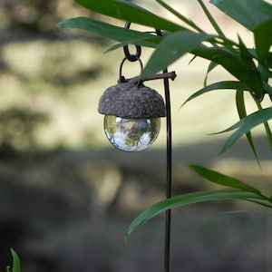 Miniature Fairy Garden Acorn Cap Lantern on Decorative Hook clear terrarium accessories fairy garden accessory handmade handcrafted image 1