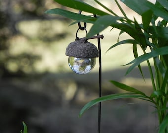 Miniature Fairy Garden Acorn Cap Lantern on Decorative Hook - clear - terrarium accessories - fairy garden accessory - handmade handcrafted