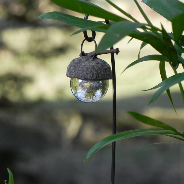 Miniature Fairy Garden Real Acorn Cap Lantern on Decorative Hook - terrarium accessories -  accessory - handmade handcrafted