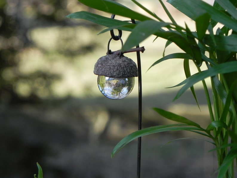 Miniature Fairy Garden Acorn Cap Lantern on Decorative Hook clear terrarium accessories fairy garden accessory handmade handcrafted image 1