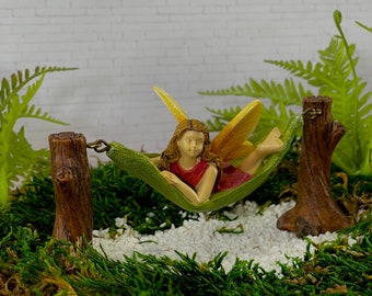 Fairy Garden accessories, Miniature Hammock, Leaf Swing, Terrarium Accessory, Woodland Decor, Tree Stump, Beach Garden Minis woodland