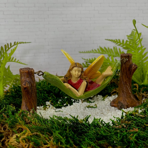 Fairy Garden accessories, Miniature Hammock, Leaf Swing, Terrarium Accessory, Woodland Decor, Tree Stump, Beach Garden Minis woodland