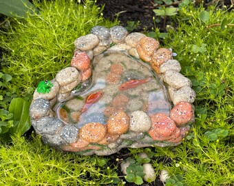 Miniature Dollhouse FAIRY GARDEN Accessories ~ Mini Pond with Faux Rocks & Moss 
