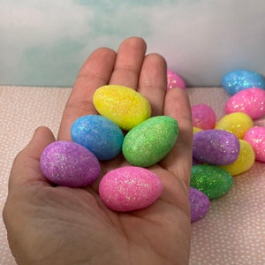 Small Easter Eggs, glitter foam eggs, Easter tiered display accessories, small eggs for baskets, Easter craft supplies