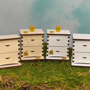 ONE Miniature Bee Hive, Miniature Beehive, Miniature Honey Jar, Bee Keeper&#39;s gift, fairy garden accessories, bee lovers, miniature bees