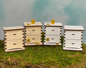 ONE Miniature Bee Hive, Miniature Beehive, Miniature Honey Jar, Bee Keeper's gift, fairy garden accessories, bee lovers, miniature bees