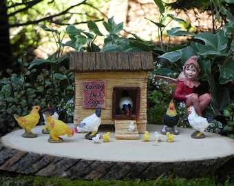 Miniature Chicken Coop fairy garden, fairy accessories miniature accessory, farm miniatures, chickens chicks roosters, barnyard miniature