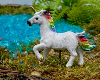 Miniature Unicorn fairy garden supply, fairy garden accessories, rainbow unicorn