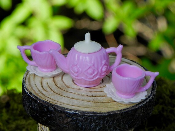 Miniature Dollhouse FAIRY GARDEN Accessories ~ Copper Color Teapot /& 4 Cups Set