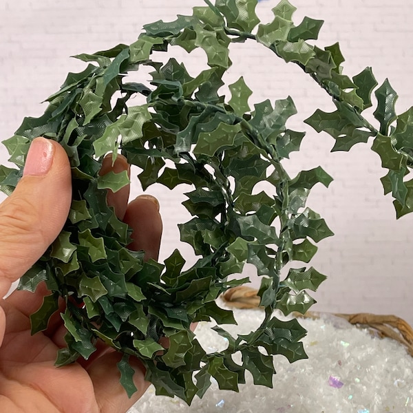 Miniature Artificial Holly Leaf Garland Roping, Mini Floral Supplies, Christmas Minis, Dollhouse Fairy Garden, Craft Supplies Xmas  Holiday