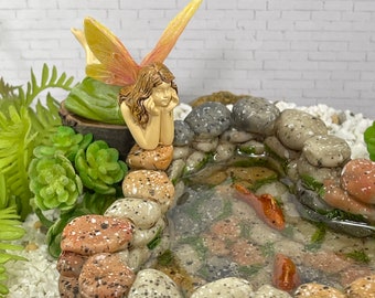 Fairy Garden Koi Pond Miniature Fairy, artificial water, terrarium supply, figurine rock pond, accessory accessories for mini garden, figure